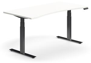 Výškovo nastaviteľný stôl QBUS, s výrezom, 1600x800 mm, čierny rám, biela