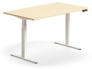 Výškovo nastaviteľný stôl QBUS, rovný, 1400x800 mm, biely rám, breza