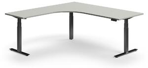 Výškovo nastaviteľný stôl QBUS, rohový, 2000x2000 mm, čierny rám, svetlošedá