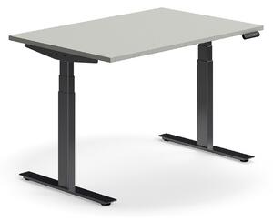 Výškovo nastaviteľný stôl QBUS, rovný, 1200x800 mm, čierny rám, svetlošedá