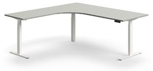 Výškovo nastaviteľný stôl QBUS, rohový, 2000x2000 mm, biely rám, svetlošedá