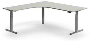 Výškovo nastaviteľný stôl QBUS, rohový, 2000x2000 mm, strieborný rám, svetlošedá