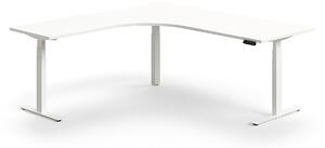 Výškovo nastaviteľný stôl QBUS, rohový, 2000x2000 mm, biely rám, biela