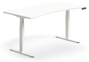 Výškovo nastaviteľný stôl QBUS, s výrezom, 1600x800 mm, biely rám, biela