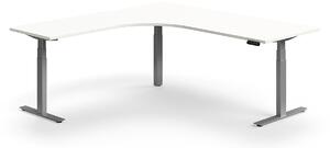 Výškovo nastaviteľný stôl QBUS, rohový, 2000x2000 mm, strieborný rám, biela