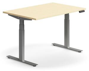 Výškovo nastaviteľný stôl QBUS, rovný, 1200x800 mm, strieborný rám, breza