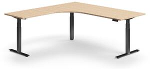 Výškovo nastaviteľný stôl QBUS, rohový, 2000x2000 mm, čierny rám, dub