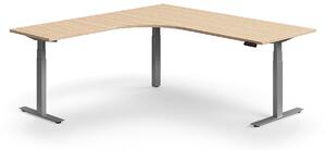 Výškovo nastaviteľný stôl QBUS, rohový, 2000x2000 mm, strieborný rám, dub