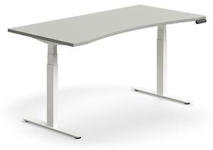 Výškovo nastaviteľný stôl QBUS, s výrezom, 1600x800 mm, biely rám, svetlošedá