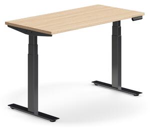 Výškovo nastaviteľný stôl QBUS, rovný, 1200x600 mm, čierny rám, dub