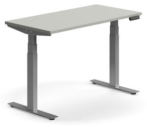 Výškovo nastaviteľný stôl QBUS, rovný, 1200x600 mm, strieborný rám, svetlošedá