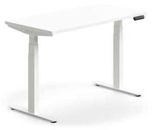 Výškovo nastaviteľný stôl QBUS, rovný, 1200x600 mm, biely rám, biela