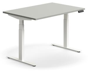Výškovo nastaviteľný stôl QBUS, rovný, 1200x800 mm, biely rám, svetlošedá