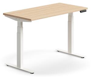 Výškovo nastaviteľný stôl QBUS, rovný, 1200x600 mm, biely rám, dub