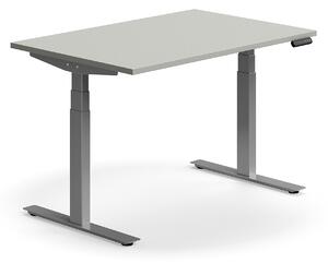 Výškovo nastaviteľný stôl QBUS, rovný, 1200x800 mm, strieborný rám, svetlošedá