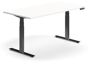 Výškovo nastaviteľný stôl QBUS, rovný, 1600x800 mm, čierny rám, biela