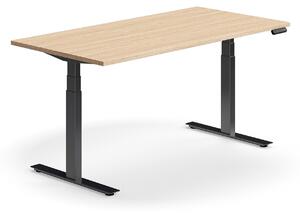 Výškovo nastaviteľný stôl QBUS, rovný, 1600x800 mm, čierny rám, dub