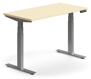 Výškovo nastaviteľný stôl QBUS, rovný, 1200x600 mm, strieborný rám, breza