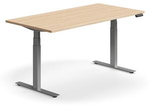 Výškovo nastaviteľný stôl QBUS, rovný, 1600x800 mm, strieborný rám, dub
