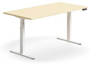 Výškovo nastaviteľný stôl QBUS, rovný, 1600x800 mm, biely rám, breza