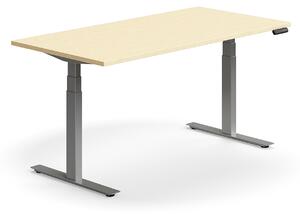Výškovo nastaviteľný stôl QBUS, rovný, 1600x800 mm, strieborný rám, breza