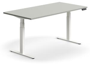 Výškovo nastaviteľný stôl QBUS, rovný, 1600x800 mm, biely rám, svetlošedá