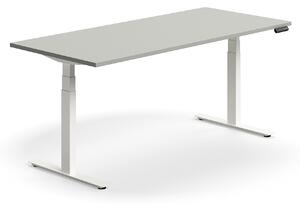 Výškovo nastaviteľný stôl QBUS, rovný, 1800x800 mm, biely rám, svetlošedá