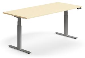 Výškovo nastaviteľný stôl QBUS, rovný, 1800x800 mm, strieborný rám, breza