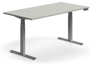 Výškovo nastaviteľný stôl QBUS, rovný, 1600x800 mm, strieborný rám, svetlošedá