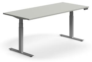 Výškovo nastaviteľný stôl QBUS, rovný, 1800x800 mm, strieborný rám, svetlošedá
