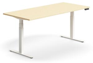 Výškovo nastaviteľný stôl QBUS, rovný, 1800x800 mm, biely rám, breza