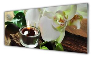 Sklenený obklad Do kuchyne Orchidea sviece do kúpeľov 125x50 cm