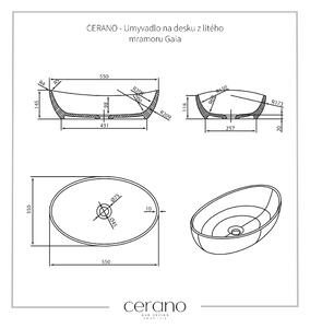 CERANO - Umývadlo na dosku z liateho mramoru Gaia - čierna matná - 55x35 cm