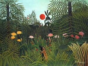 Umelecká tlač Setting Sun in the Virgin Forest (Tropical Rainforest Landscape) - Henri Rousseau, (40 x 30 cm)