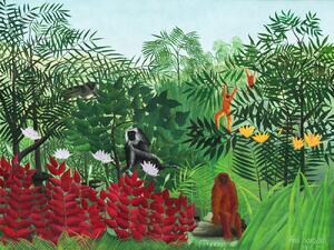 Umelecká tlač Monkeys in the Tropical Forest (Rainforest Jungle Landscape) - Henri Rousseau, (40 x 30 cm)