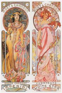 Obrazová reprodukcia Moët & Chandon Champagne (Beautiful Pair of Art Nouveau Lady, Advertisement) - Alfons / Alphonse Mucha, (26.7 x 40 cm)