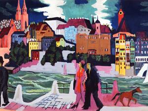 Umelecká tlač View of Basel & The Rhine (People Walking in the City) - Ernst Ludwig Kirchner, (40 x 30 cm)