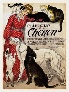 Umelecká tlač Clinique Cheron, Cats & Dogs (Distressed Vintage French Poster) - Théophile Steinlen, (30 x 40 cm)