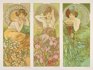 Umelecká tlač Topaz, Amethyst & Emerald (Three Beautiful Art Nouveau Ladies) - Alphonse / Alfons Mucha, (40 x 30 cm)
