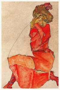 Umelecká tlač The Lady in Red (Female Portrait) - Egon Schiele, (26.7 x 40 cm)