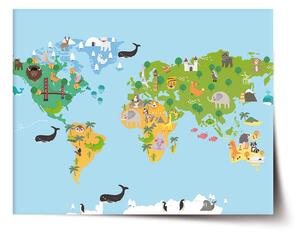 Sablio Plagát Zvieracia mapa sveta - 60x40 cm