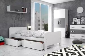 Detská posteľ AREK | 80 x 200 cm farebné prevedenie: Biela / grafit zásuvky