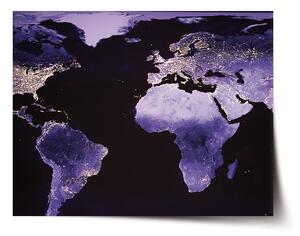 Sablio Plagát Svetelná mapa sveta - 60x40 cm