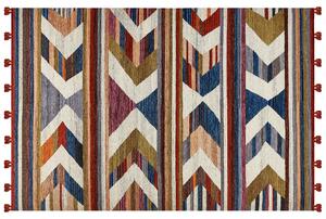 Kelímový koberec viacfarebný vlna a bavlna 200 x 300 cm ručne tkaný boho pruhovaný vzor so strapcami