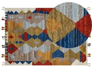 Kelímový koberec viacfarebný vlna a bavlna 160 x 230 cm ručne tkaný boho patchwork vzor so strapcami