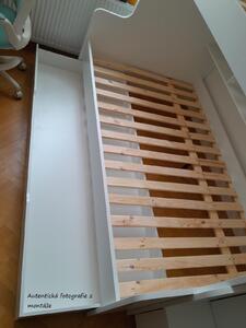 Detská poschodová posteľ s rozšíreným spodným lôžkom a zásuvkou HARRY bielo-zelená - 200x90/120 cm