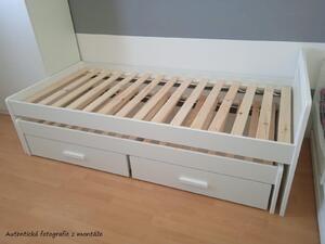 Detská posteľ z masívu borovice TIESTO s prístelkou a zásuvkami - 200x90 cm - šedo-biela