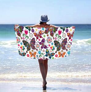 Plážová osuška s farebnými motýľmi Biela