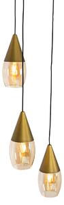 Moderné závesné svietidlo zlaté s jantárovým sklom 3-svetlo - Drop
