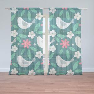 Sablio Záclony Červené kvietie s vtáčikmi: 2ks 150x250cm